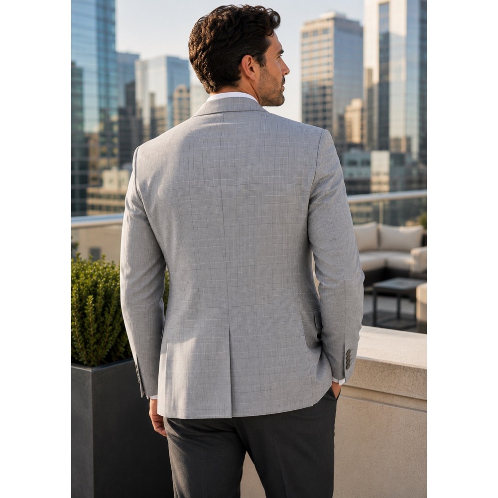 Reaction‎ Kenneth Cole Gray Techni Cole Modern Fit Windowpane Sport Coat 40L - Picture 3 of 16